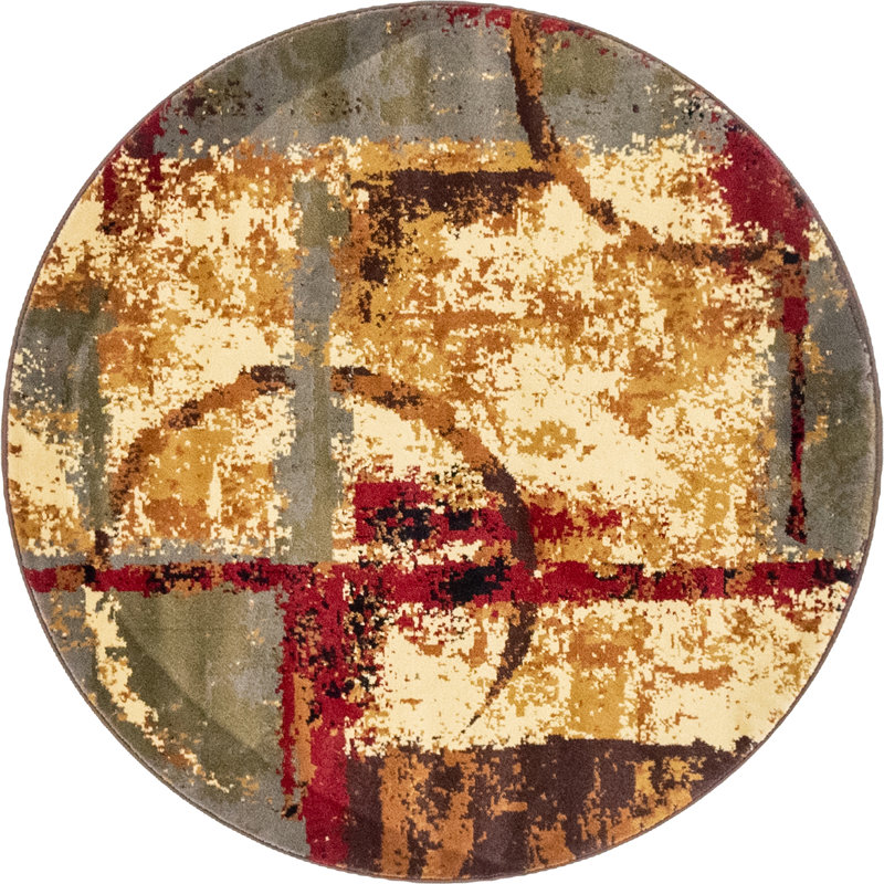 Tapis crème / brun foncé / beige Adetomiwa, Rond 6 pi 1 po