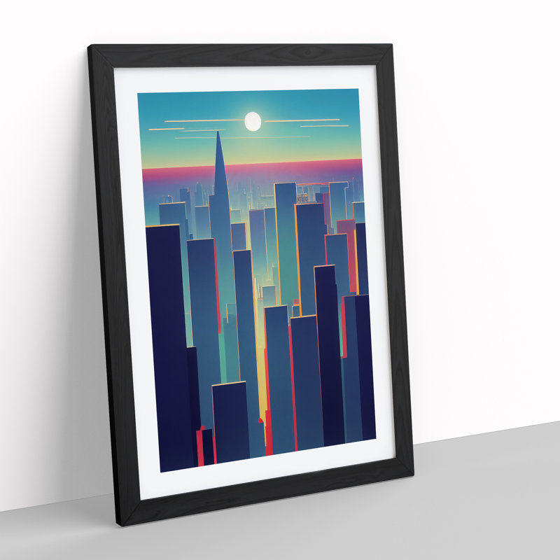 Serene City Skyline No.2 - Framed Print, Black Framed, 64cm H x 46cm W x 2cm D