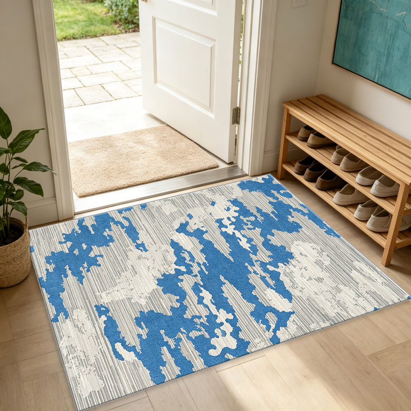 Blue Abstract Textured area rugs for Living Room, Soft and Comfortable, Suitable for all seasons, easy to maintain, machine washable Indoor floor mat, Under Table Farmhouse suitable for Bedroom, Dining Room, Study, Patio, Balcony, Home Decor
