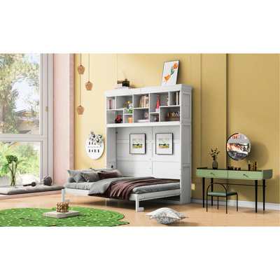 Lit grand format avec tablettes supérieures et mur blanc avec fonctionnalité - Meuble peu encombrant pour les chambres d'amis avec matelas confortables sans sommier