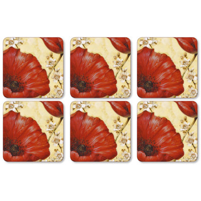 Pimpernel Red Poppy Blossom Coasters 4"X 4"