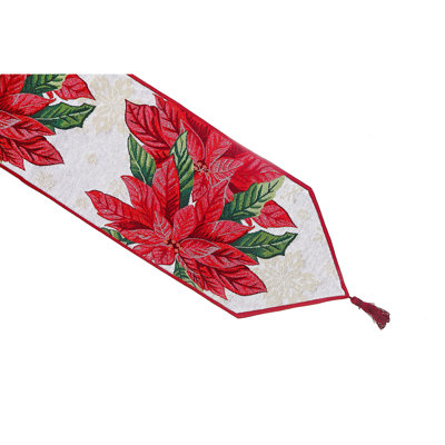 Christmas Tapestry Table Runner Poinsettia Plaid 54"