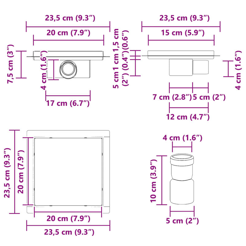  Shower Drain Silver Stainless Steel 304 Modern Bathroom Hardware System