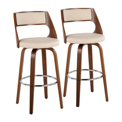 Tabouret de bar Mid-Century avec pivot en similicuir noyer et crème - ensemble de 2