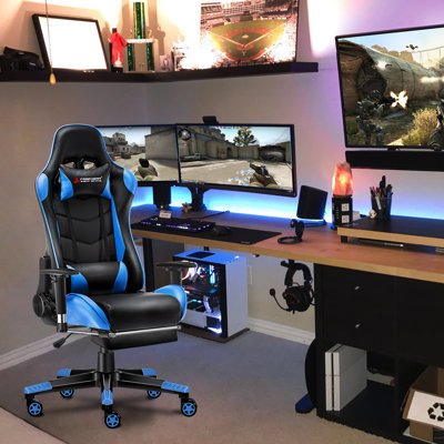 JL Comfurni JD-S0 Adjustable Reclining Ergonomic Faux Leather Swiveling PC & Racing Game Chair with Footrest