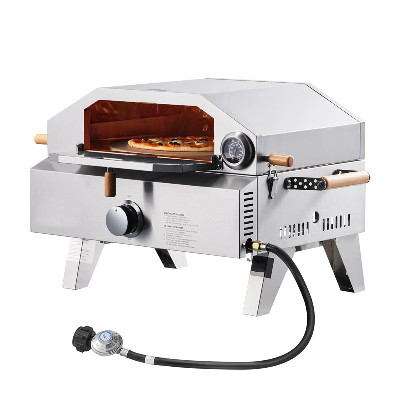 13-Inch Outdoor Gas Pizza Oven & Grill Combo - Stainless Steel Portable Pizza Maker with Cordierite Stone, Built-in Thermometer, and Dual Cooking Modes for Backyard Camping