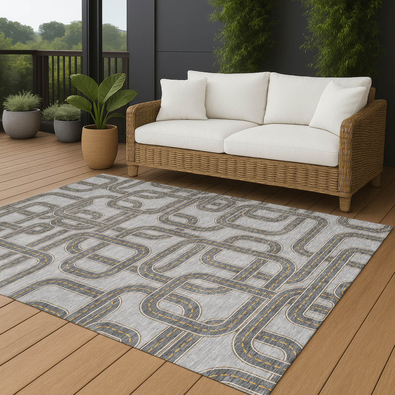 Machine Washable Indoor/Outdoor Chantille ACN2764 Kids Rug, 3' x 5', Pewter