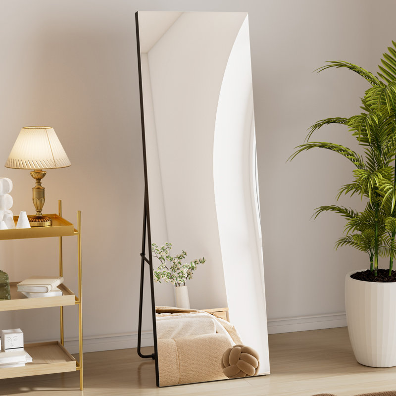 Miroir en verre trempé pleine longueur sans cadre avec support, 56 po x 18 po