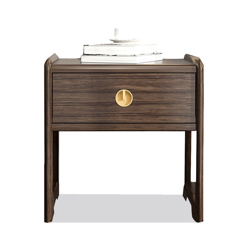 Table de chevet en bois d'ébène de style moderne, avec une conception à tiroir unique, pouvant être utilisée dans la chambre à coucher.