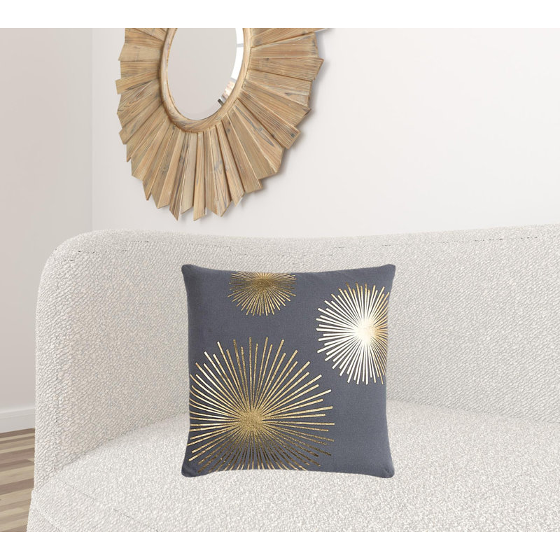 Gray Gold Metallic Sunburst Throw Pillow