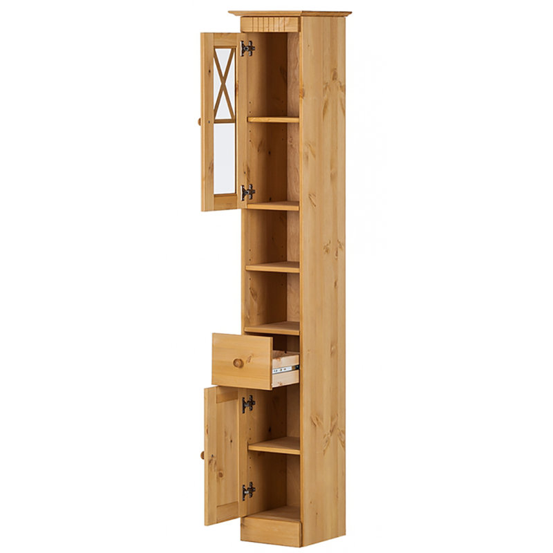 Vernita Solid Wood Freestanding Linen Cabinet, Havana White Lacquer