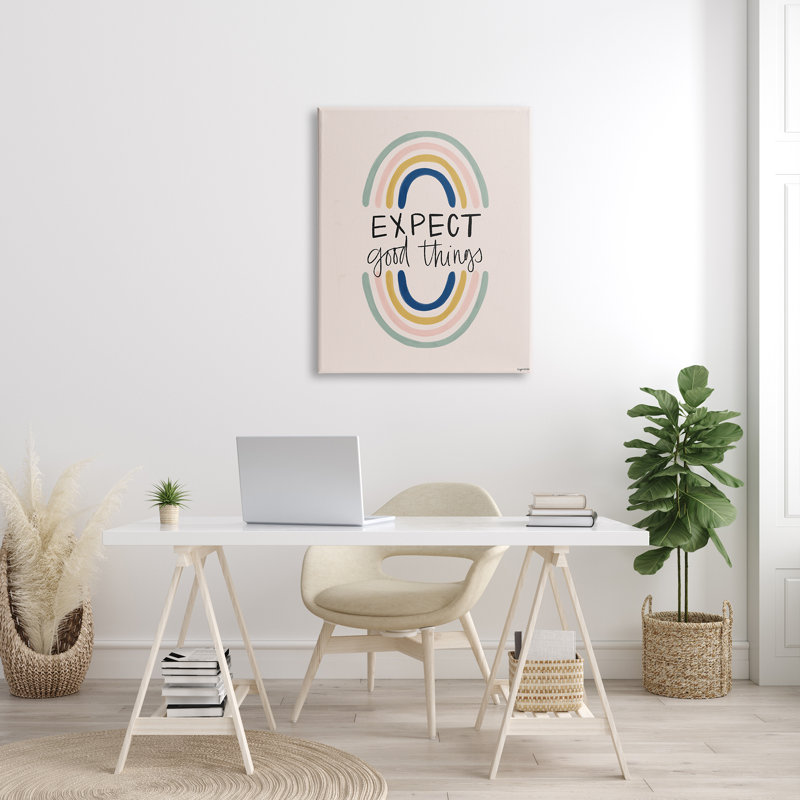 «Expect Good Things», phrase d'arc-en-ciel - art textuel sur toile, Toile tendue, H 40 po x l 30 po x P 1,5 po