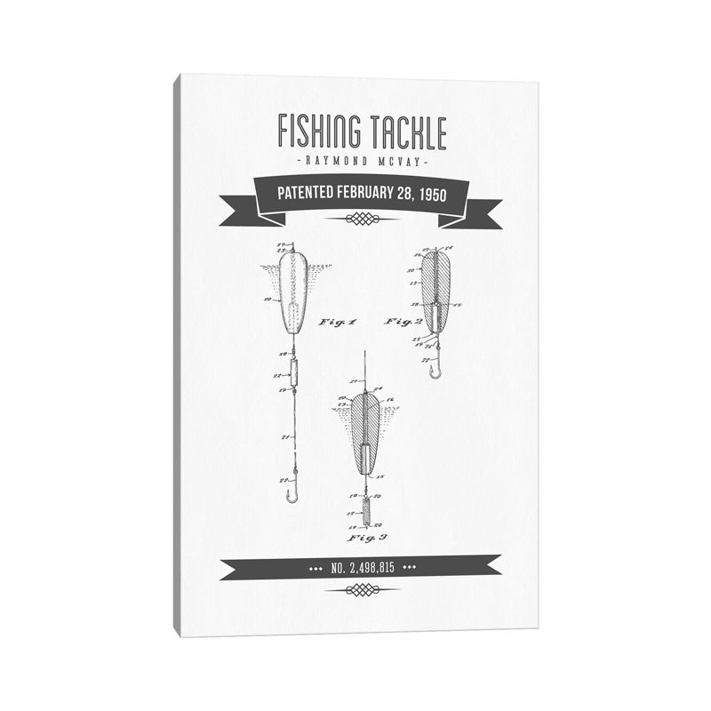 Raymond McVay Fishing Tackle Patent Sketch Retro (Charcoal) by Aged Pixel - Wrapped Canvas Print
