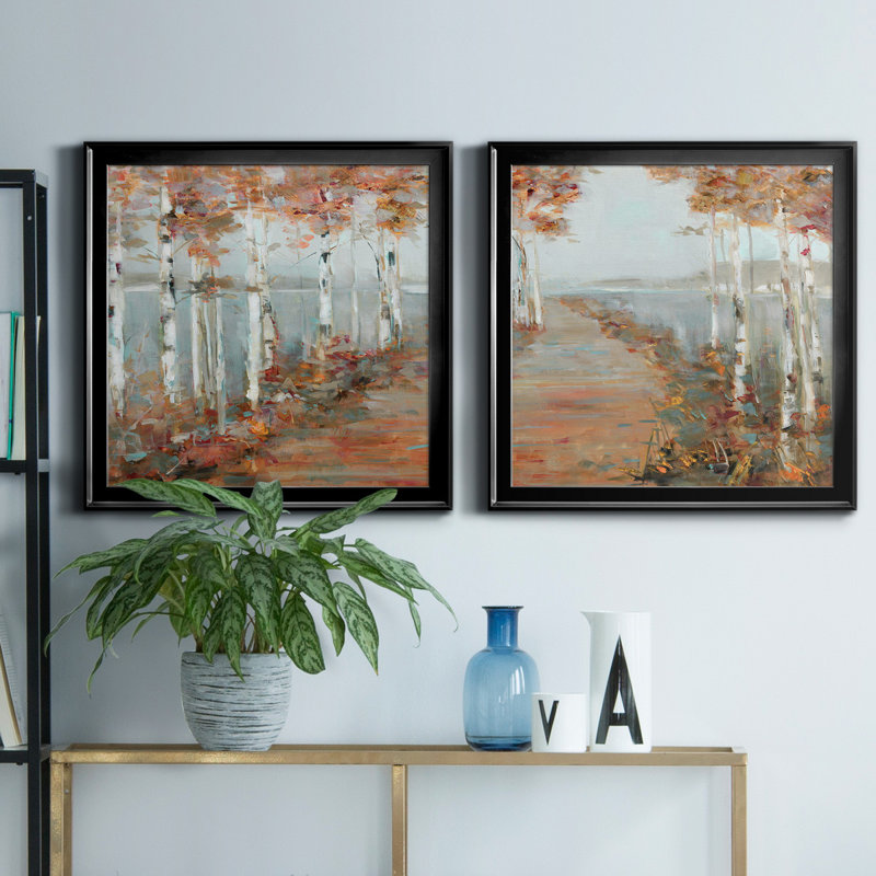 Birch Walk I - ensemble de 2 reproductions d'art sur toile, H 30,5 po x l 61 po x P 1,5 po, Noir