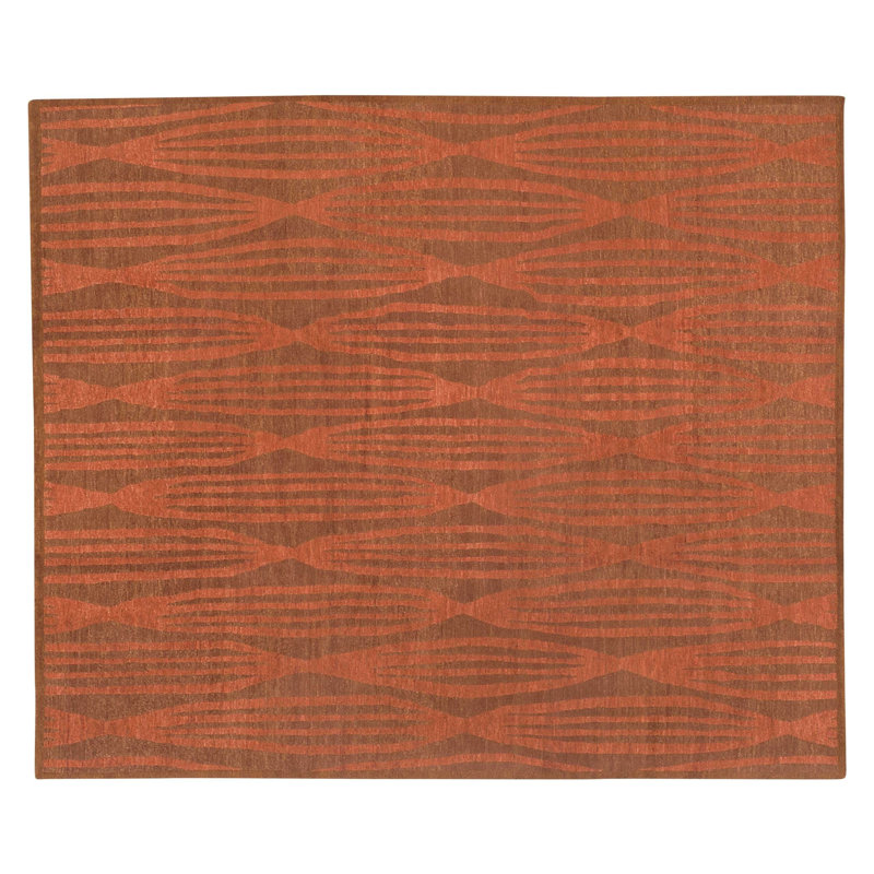 Wool Geometric Area Rug in Orange, Rectangle 12' x 16'