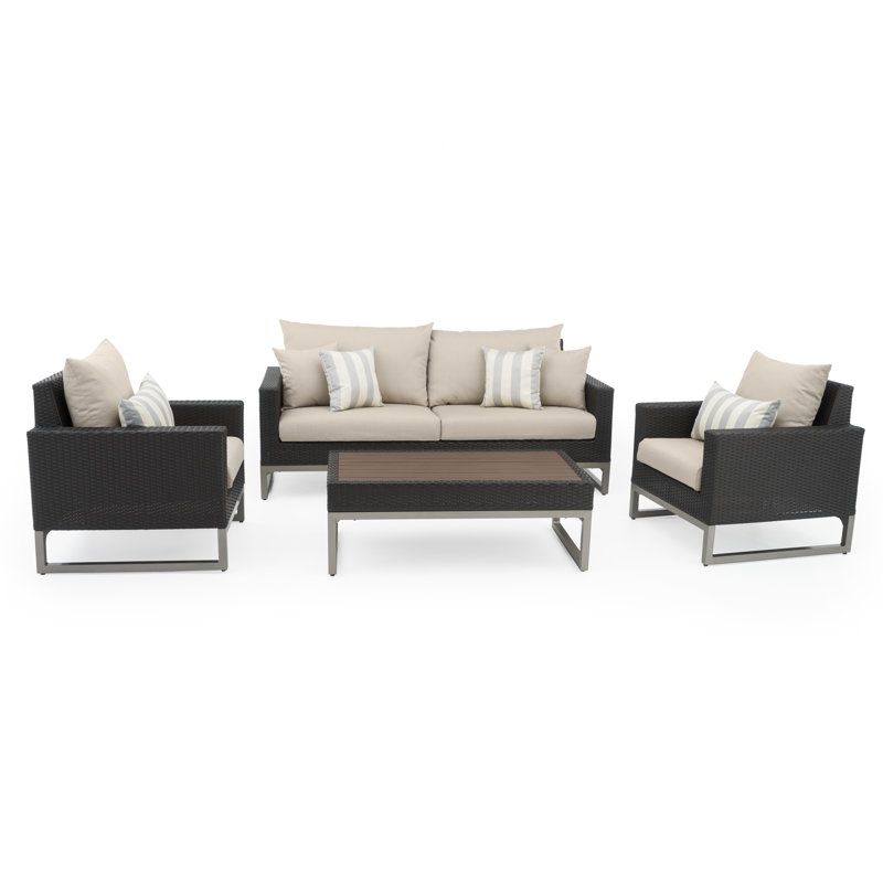 Milo 4 Piece Rattan Sunbrella Sofa Set with Cushions, Canvas Spa Sunbrella® Canvas, Brown