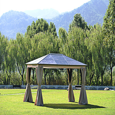 13 pi. L 9,8 pi. D Pavillon de jardin en aluminium avec toit en polycarbonate