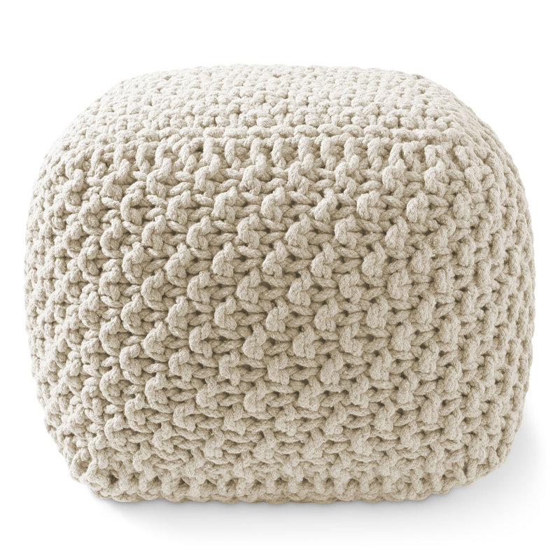 Casafield Square Pouf Ottoman, Cotton Knit Upholstered Footrest - Natural, Natural, Square