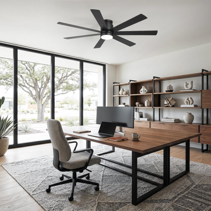60" 7-blade Flush Mount Ceiling Fan with Light and Remote, Quiet Reversible DC Motor, 3CCT LED Light, Low Profile Fan for Living Room and Bedroom