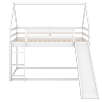 Modern Twin Size Bunk House Bed With Slide And Ladder Bedroom Furniture