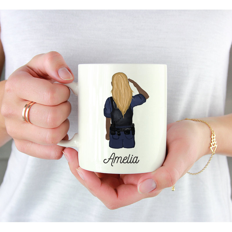 Tasse à café personnalisée, Brun / jaune, femme, agent de police 1, Oui