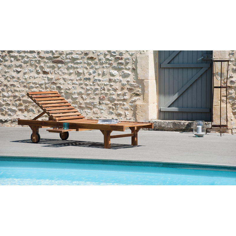 Zada 205cm Long Reclining Teak Single Chaise, Dark Brown