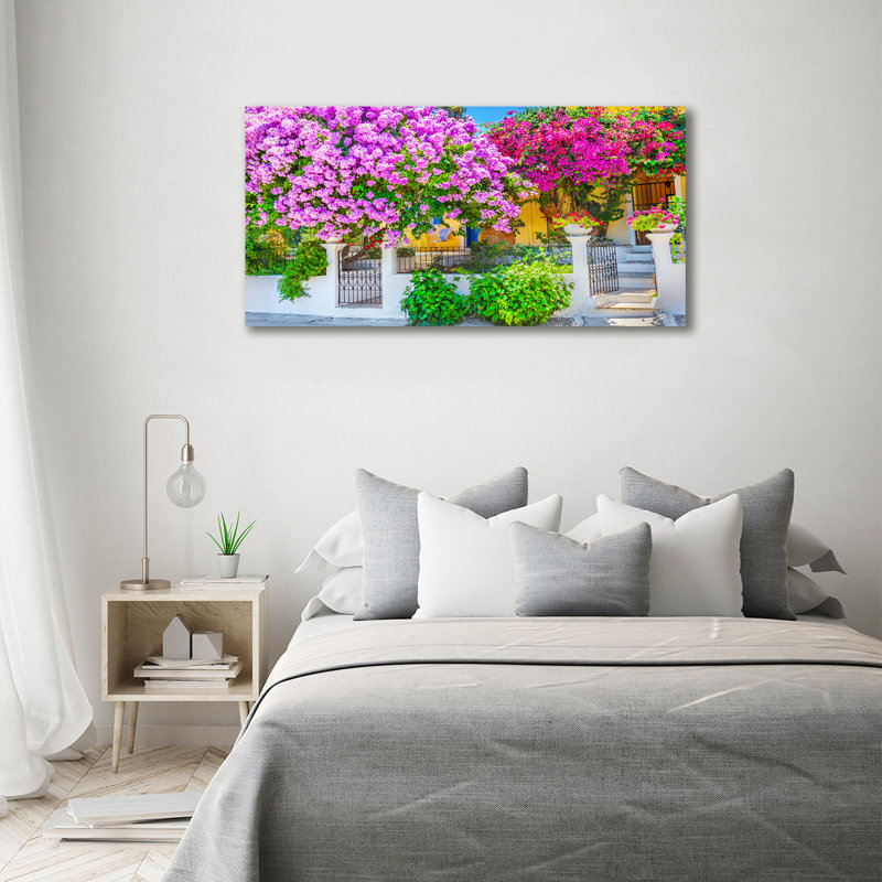 House With Bougainvillea - No Frame Print on Canvas