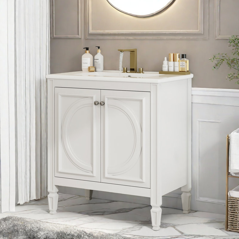 30" Single Bathroom Vanity With Ceramic Top, White