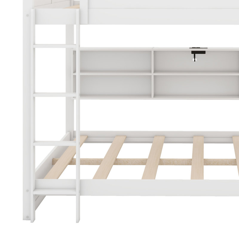 Lit superposé avec armoires de rangement et ports USB, Blanc