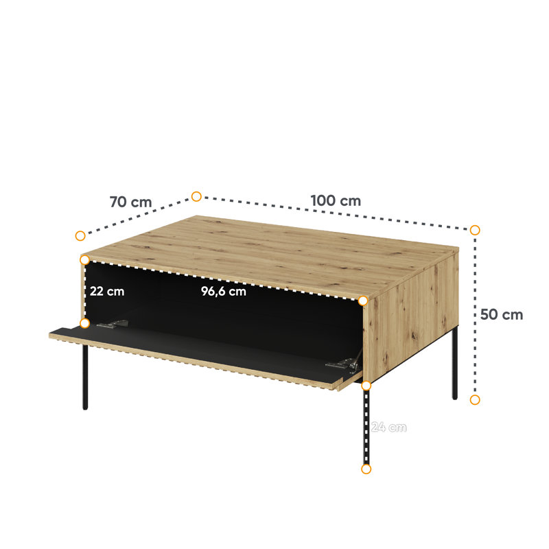 Amarian 4 Legs Coffee Table with Storage, Oak Artisan