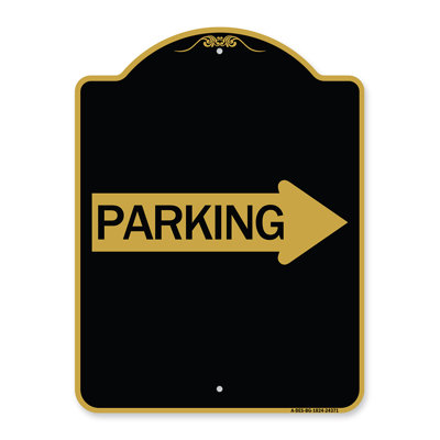 Enseigne Signmission Designer Series - Stationnement (avec flèche droite) | Enseigne architecturale noire et dorée en aluminium de gros calibre 18 po x 18 po | Protégez votre entreprise et votre commune | Fabriqué aux États-Unis