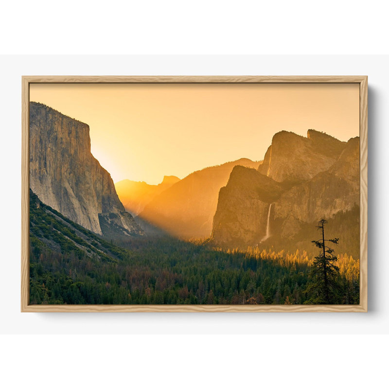 «El Cap Sunset», H 14 po x l 18 po, Impression encadrée sans passe-partout, Bois naturel