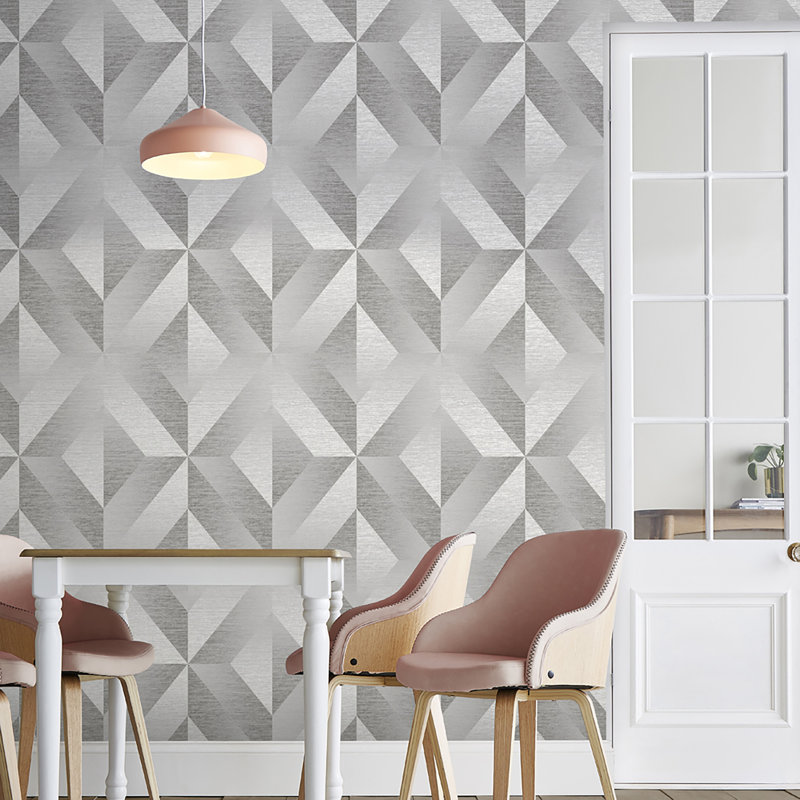 Geometric Metallic Wallpaper Double Roll, Silver