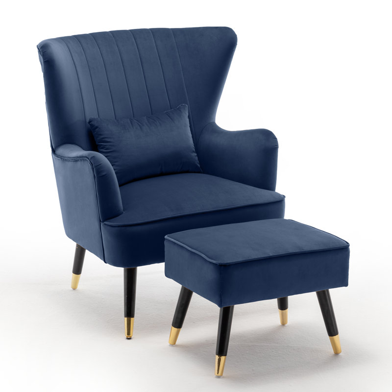 Ivanka 77Cm Wide Armchair and Ottoman, Blue, Velvet
