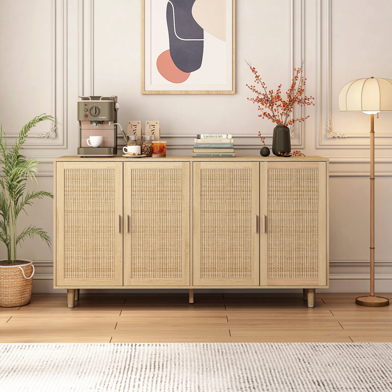 62.20"Elegant And Functional 4-Door Rattan Decorative Storage Cabinet,For Bedroom,Living Room,Office,Easy Assembly(, Natural