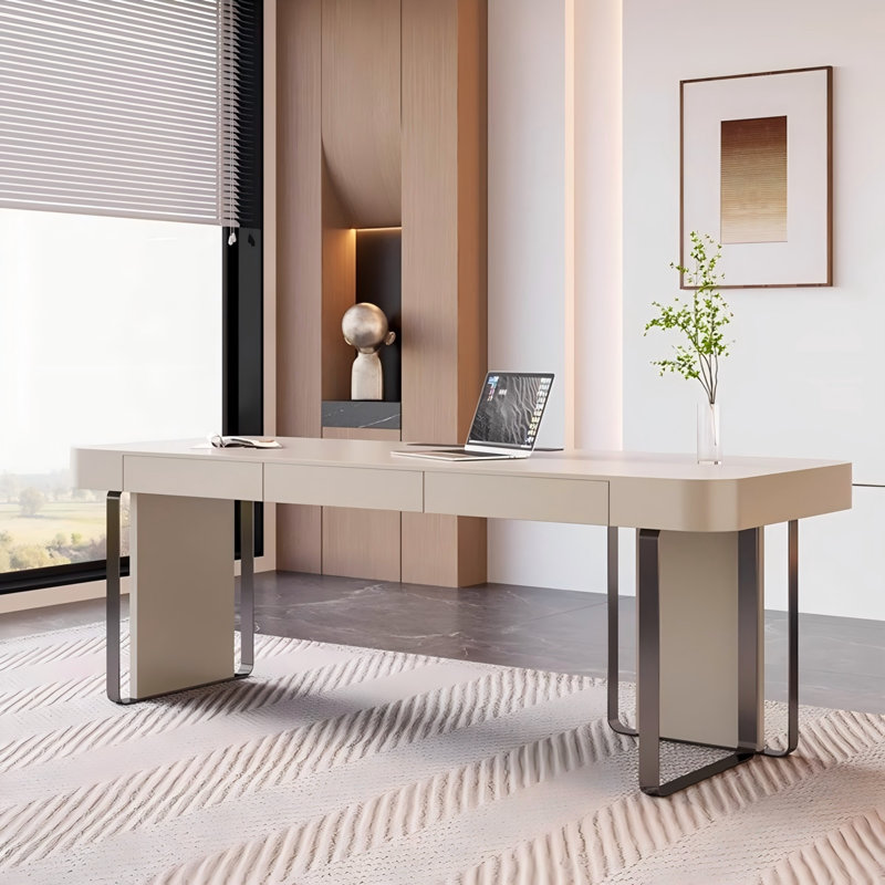 Bureau moderne en bois massif blanc minimaliste moderne, H 29,53 po x l 62,99 po x P 25,59 po