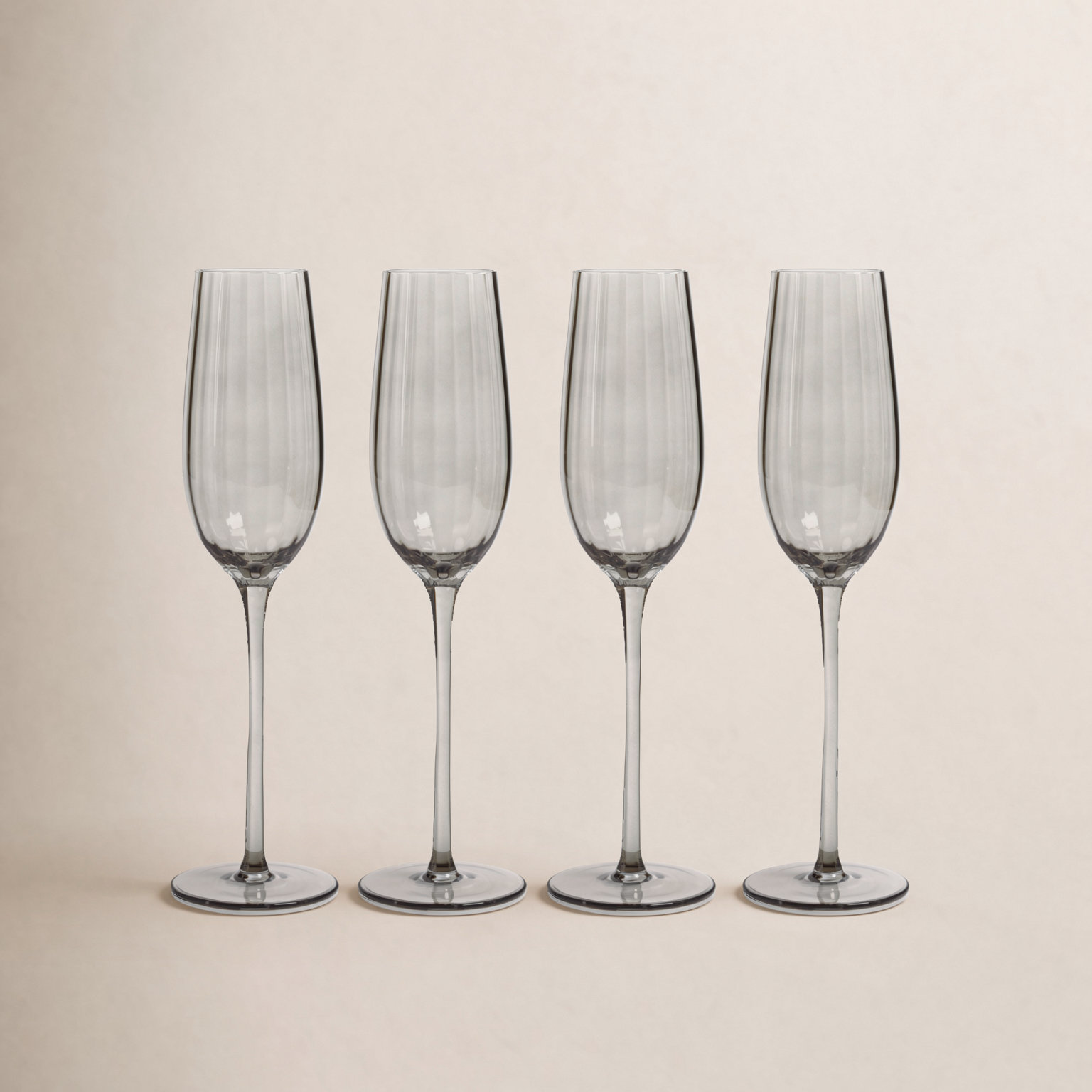 Boulder Ribbed Champagne Flute, Smoke
