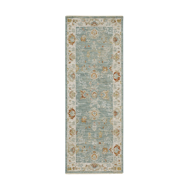 Tapis bleu / crème Amasya, Tapis de couloir 2 pi 7 po x 7 pi 3 po