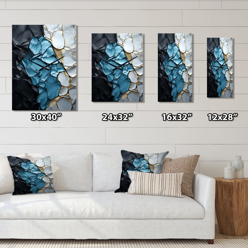 Horloge murale moderne Turquoise White Marble, Très grand