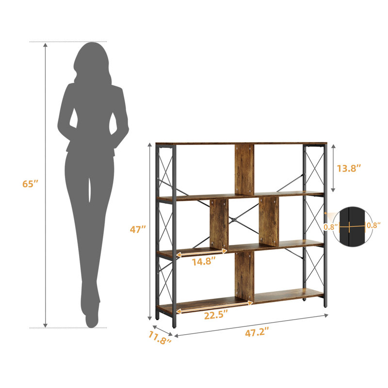 Miyashiro 47" H x 47"W Open Display Shelves Etagere Bookcase, Brown