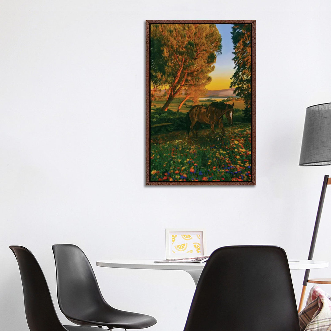 Wildes Fohlen auf einer blühenden Wiese im Wald von Ievgeniia Bidiuk - Gallery-Wrapped Canvas Giclée on Canvas