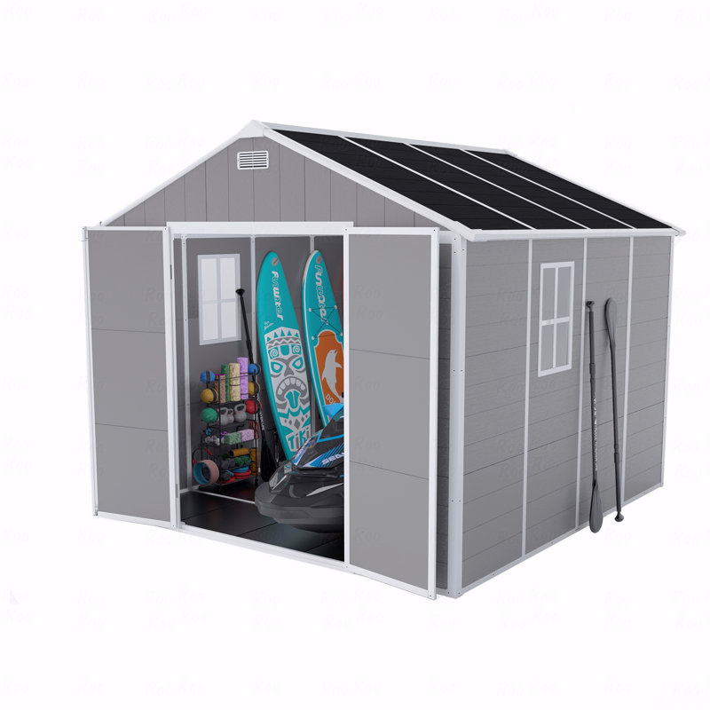 Remise de rangement, matériau PP de haute qualité, structure solide, imperméable, résistante à la rouille et aux rayons UV, grand espace de rangement, panneau de panneau de particules épais de 12 mm, éclairage de fenêtre HD