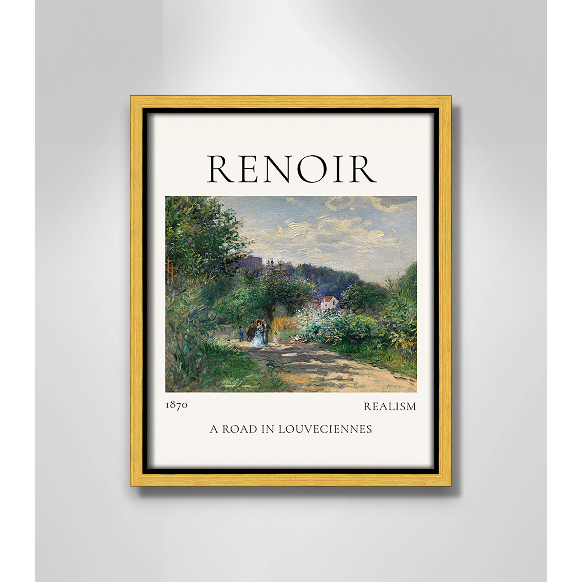 Old Masters Collection " A Road In Louveciennes " by Auguste Renoir, 11.5" H x 9.5" W x 2" D, Gold Floater Frame, No
