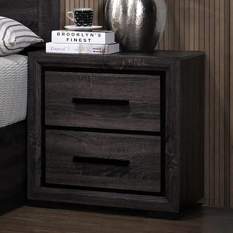 Table de chevet grise avec garniture bicolore et noire, 2 tiroirs, 2 tables de chevet simples, mobilier décoratif