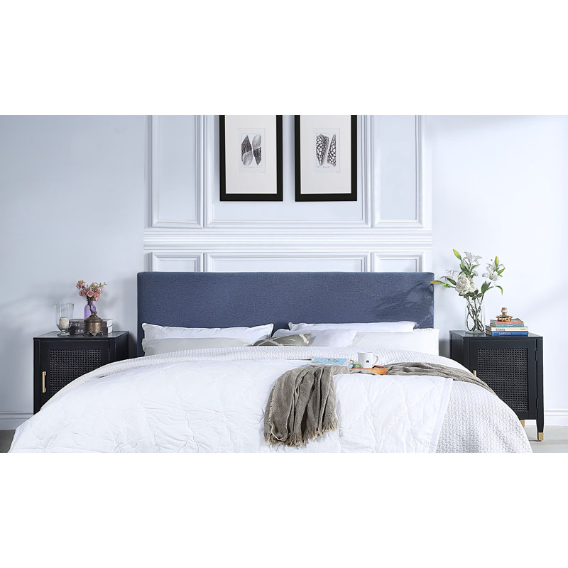 Tête de lit tapissier en velours Mikenzy, Très grand, Bleu