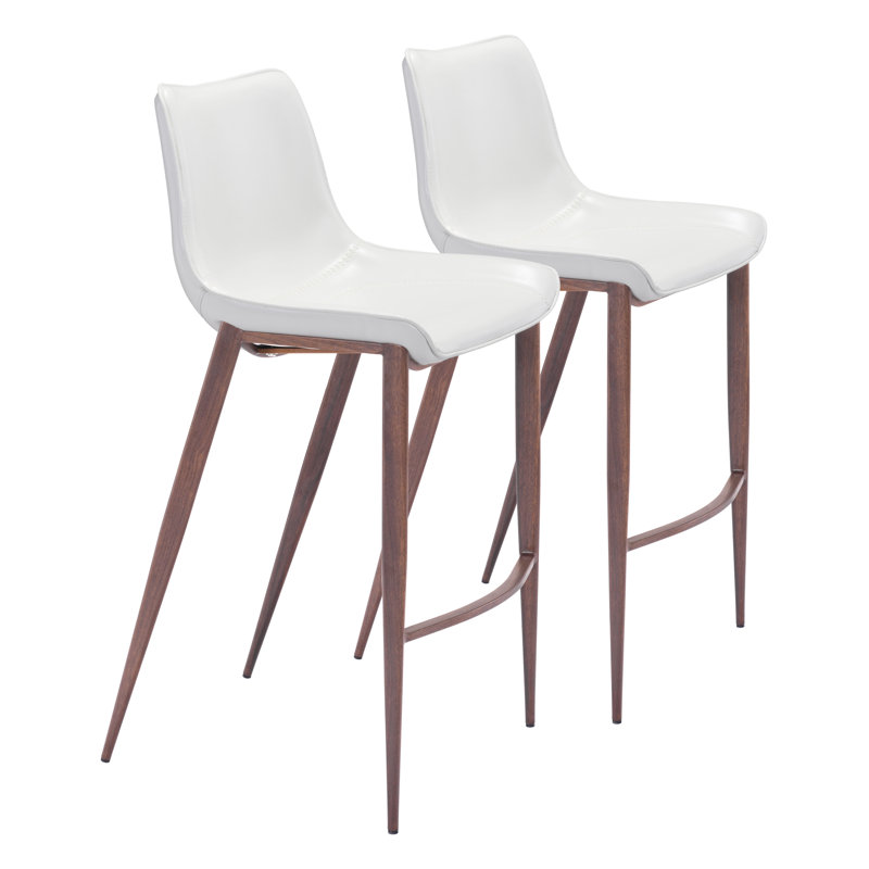 Magnus Upholstered Counter Stool with Metal Frame, White, Walnut