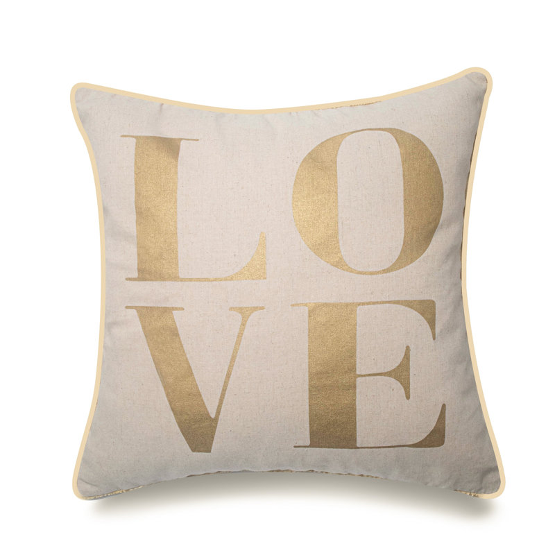 Love Heart Throw Pillow, 18"W x 18"L, Gold/Large Text Love, Polyester