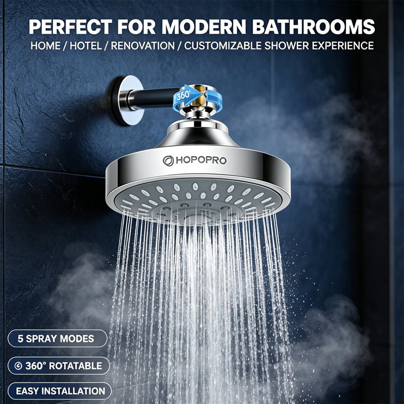 Pommeau de douche haute pression – Pommeau de douche fixe à 5 jets, débit élevé recommandé (10 cm), Chrome chrome