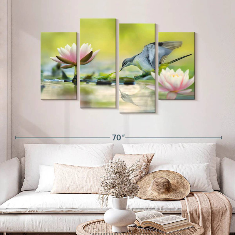 Lotus And Gray Wagtail Bird
