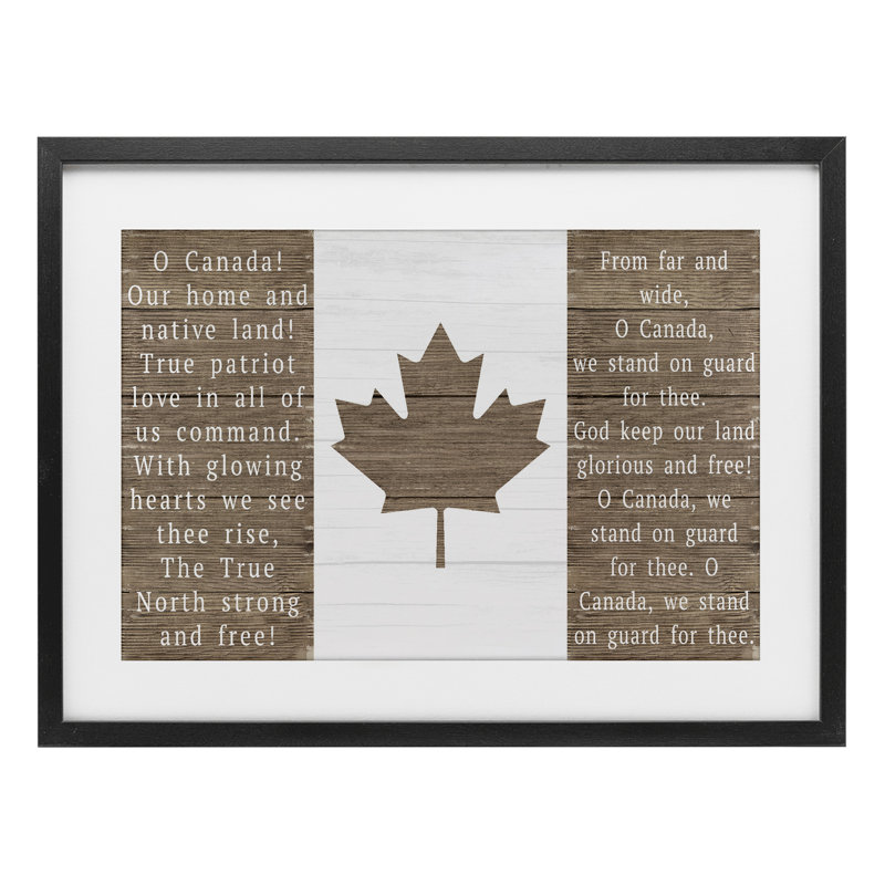 O Canada Rustic Anthem, reproduction encadrée sous verre, design par Lil 'Rue, H 14 po x l 20 po, Cadre noir minuit